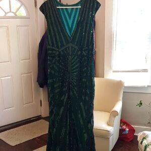 Beaded Dark Green Flapper Dress Size XL